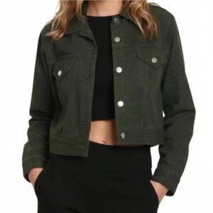 Evenuel Olive Green/Black Animal Print Denim Jean Jacket Size Large Like New!